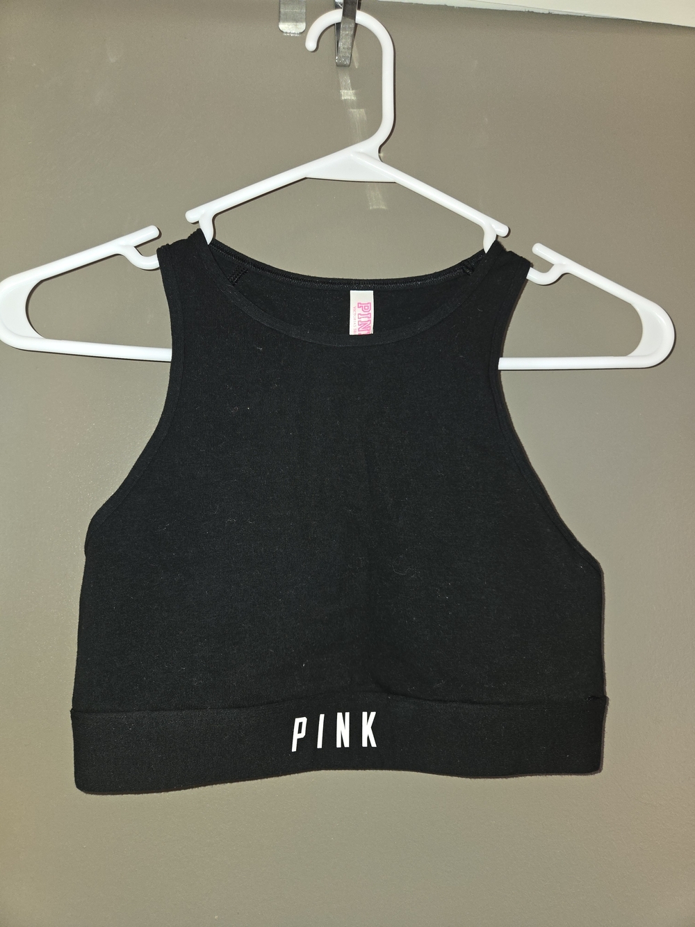 PINK Victoria's Secret Black Logo Crop Tank Sports Bra